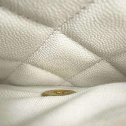 Pre Owned Chanel Chain Shoulder Bag Matelasse Coco Mark Caviar Skin White
