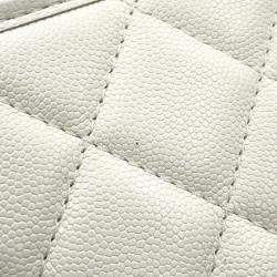 Pre Owned Chanel Chain Shoulder Bag Matelasse Coco Mark Caviar Skin White