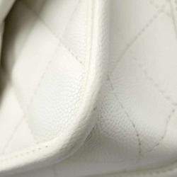 Pre Owned Chanel Chain Shoulder Bag Matelasse Coco Mark Caviar Skin White