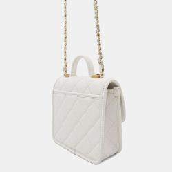 Pre Owned Chanel Chain Shoulder Bag Matelasse Coco Mark Caviar Skin White