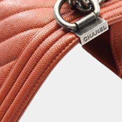 Pre Owned Chanel Boy Chanel Small Chevron V-Stitch Shoulder Bag In Brown Calfskin Leather