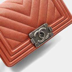 Pre Owned Chanel Boy Chanel Small Chevron V-Stitch Shoulder Bag In Brown Calfskin Leather