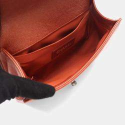 Pre Owned Chanel Boy Chanel Small Chevron V-Stitch Shoulder Bag In Brown Calfskin Leather