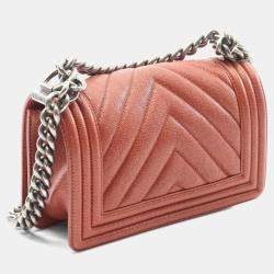 Pre Owned Chanel Boy Chanel Small Chevron V-Stitch Shoulder Bag In Brown Calfskin Leather