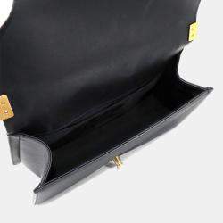 Pre Owned Chanel Boy Chanel Chain Shoulder Bag Caviar Skin Black Gold