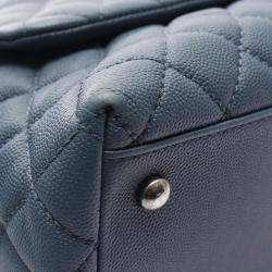 Pre Owned Chanel Coco Handle 29 Flap Matelasse Handbag Caviar Skin Grained Calf Blue