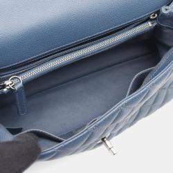 Pre Owned Chanel Coco Handle 29 Flap Matelasse Handbag Caviar Skin Grained Calf Blue