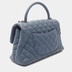 Pre Owned Chanel Coco Handle 29 Flap Matelasse Handbag Caviar Skin Grained Calf Blue