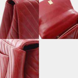 Pre Owned Chanel Coco Handle 29 Flap V Stitch Chevron Handbag Leather Red
