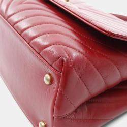 Pre Owned Chanel Coco Handle 29 Flap V Stitch Chevron Handbag Leather Red
