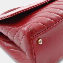 Pre Owned Chanel Coco Handle 29 Flap V Stitch Chevron Handbag Leather Red