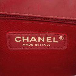 Pre Owned Chanel Coco Handle 29 Flap V Stitch Chevron Handbag Leather Red
