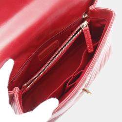 Pre Owned Chanel Coco Handle 29 Flap V Stitch Chevron Handbag Leather Red