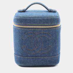 Pre Owned Chanel Coco Mark Handbag Denim Navy