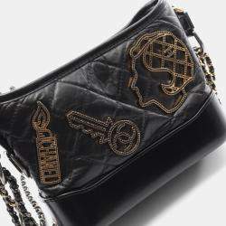 Pre Owned Chanel Gabrielle De Chanel Small Hobo Shoulder Bag Leather Black