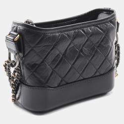 Pre Owned Chanel Gabrielle De Chanel Small Hobo Shoulder Bag Leather Black