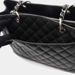 Pre Owned Chanel Matelasse Grand Shopping Gst Tote Bag In Calfskin Leather Black