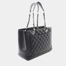 Pre Owned Chanel Matelasse Grand Shopping Gst Tote Bag In Calfskin Leather Black