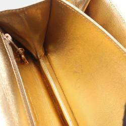 Pre Owned Chanel Mini Matelasse Shoulder Bag Lambskin Leather Gold