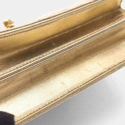 Pre Owned Chanel Mini Matelasse Shoulder Bag Lambskin Leather Gold