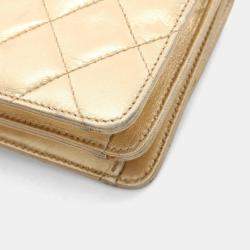 Pre Owned Chanel Mini Matelasse Shoulder Bag Lambskin Leather Gold