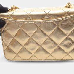Pre Owned Chanel Mini Matelasse Shoulder Bag Lambskin Leather Gold