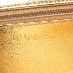 Pre Owned Chanel Mini Matelasse Shoulder Bag Lambskin Leather Gold