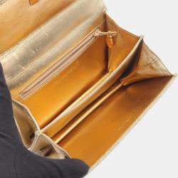 Pre Owned Chanel Mini Matelasse Shoulder Bag Lambskin Leather Gold