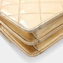 Pre Owned Chanel Mini Matelasse Shoulder Bag Lambskin Leather Gold
