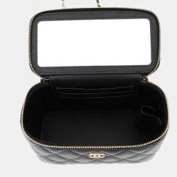 Pre Owned Chanel Chain Shoulder Bag Matelasse Coco Mark Vanity Lambskin Black