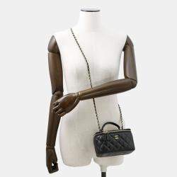 Pre Owned Chanel Chain Shoulder Bag Matelasse Coco Mark Vanity Lambskin Black