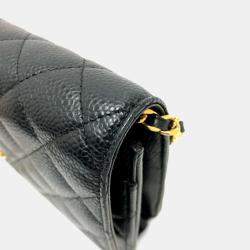 Pre Owned Chanel Coco Mark Classic Long Wallet Matelasse Chain Shoulder Bag Caviar Skin Black