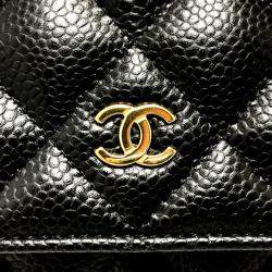 Pre Owned Chanel Coco Mark Classic Long Wallet Matelasse Chain Shoulder Bag Caviar Skin Black