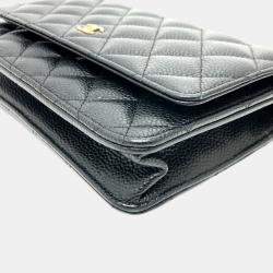 Pre Owned Chanel Coco Mark Classic Long Wallet Matelasse Chain Shoulder Bag Caviar Skin Black