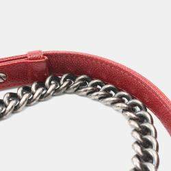 Pre Owned Chanel Boy Chanel Large Chevron Shoulder Bag Caviar Skin Grained Calf Red
