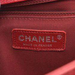 Pre Owned Chanel Boy Chanel Large Chevron Shoulder Bag Caviar Skin Grained Calf Red