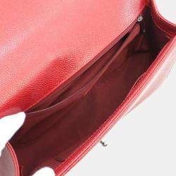 Pre Owned Chanel Boy Chanel Large Chevron Shoulder Bag Caviar Skin Grained Calf Red