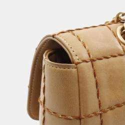 Pre Owned Chanel Chocolate Bar Wild Stitch Shoulder Bag Lambskin Sheepskin Beige