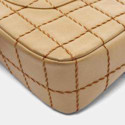 Pre Owned Chanel Chocolate Bar Wild Stitch Shoulder Bag Lambskin Sheepskin Beige