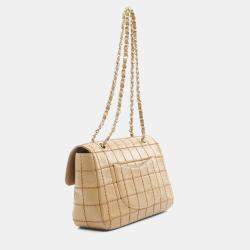 Pre Owned Chanel Chocolate Bar Wild Stitch Shoulder Bag Lambskin Sheepskin Beige