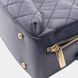 Pre Owned Chanel Matelasse Bowling Bag Shoulder In Lambskin Sheepskin Navy Blue