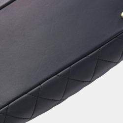 Pre Owned Chanel Matelasse Bowling Bag Shoulder In Lambskin Sheepskin Navy Blue