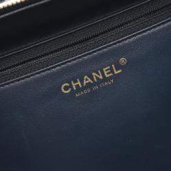 Pre Owned Chanel Matelasse Bowling Bag Shoulder In Lambskin Sheepskin Navy Blue
