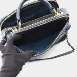 Pre Owned Chanel Matelasse Bowling Bag Shoulder In Lambskin Sheepskin Navy Blue