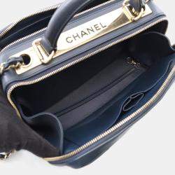 Pre Owned Chanel Matelasse Bowling Bag Shoulder In Lambskin Sheepskin Navy Blue