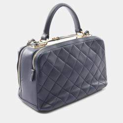 Pre Owned Chanel Matelasse Bowling Bag Shoulder In Lambskin Sheepskin Navy Blue