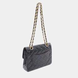 Pre Owned Chanel Matelasse Paris Limited Edition Double Flap Shoulder Bag In Lambskin Leather Black