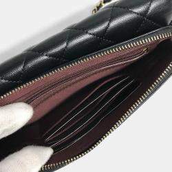 Pre Owned Chanel Coco Mark Phone Case Wallet Cc Matelasse Chain Long Wallet Black Lambskin