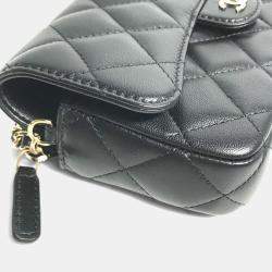 Pre Owned Chanel Coco Mark Phone Case Wallet Cc Matelasse Chain Long Wallet Black Lambskin