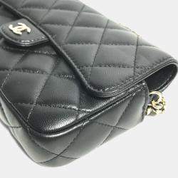 Pre Owned Chanel Coco Mark Phone Case Wallet Cc Matelasse Chain Long Wallet Black Lambskin